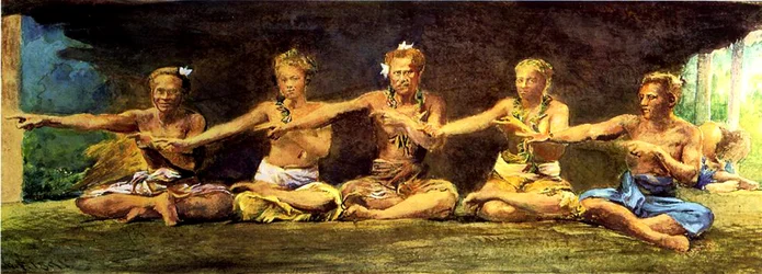 Siva Dance with 5 Dancers, Vaiala, Samoa, 1890